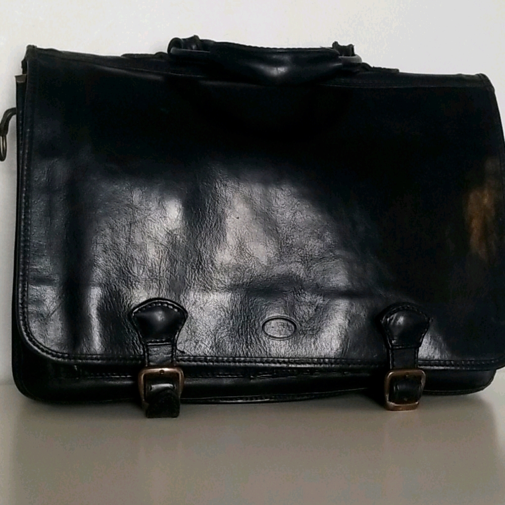 Vintage black leather attache